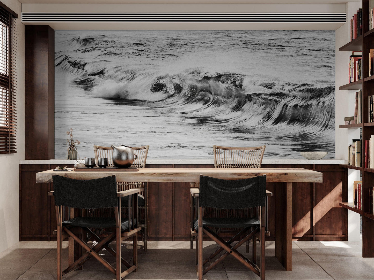 Ocean Wave Wallpaper. Black and White Surf Theme Wall Mural. #6709