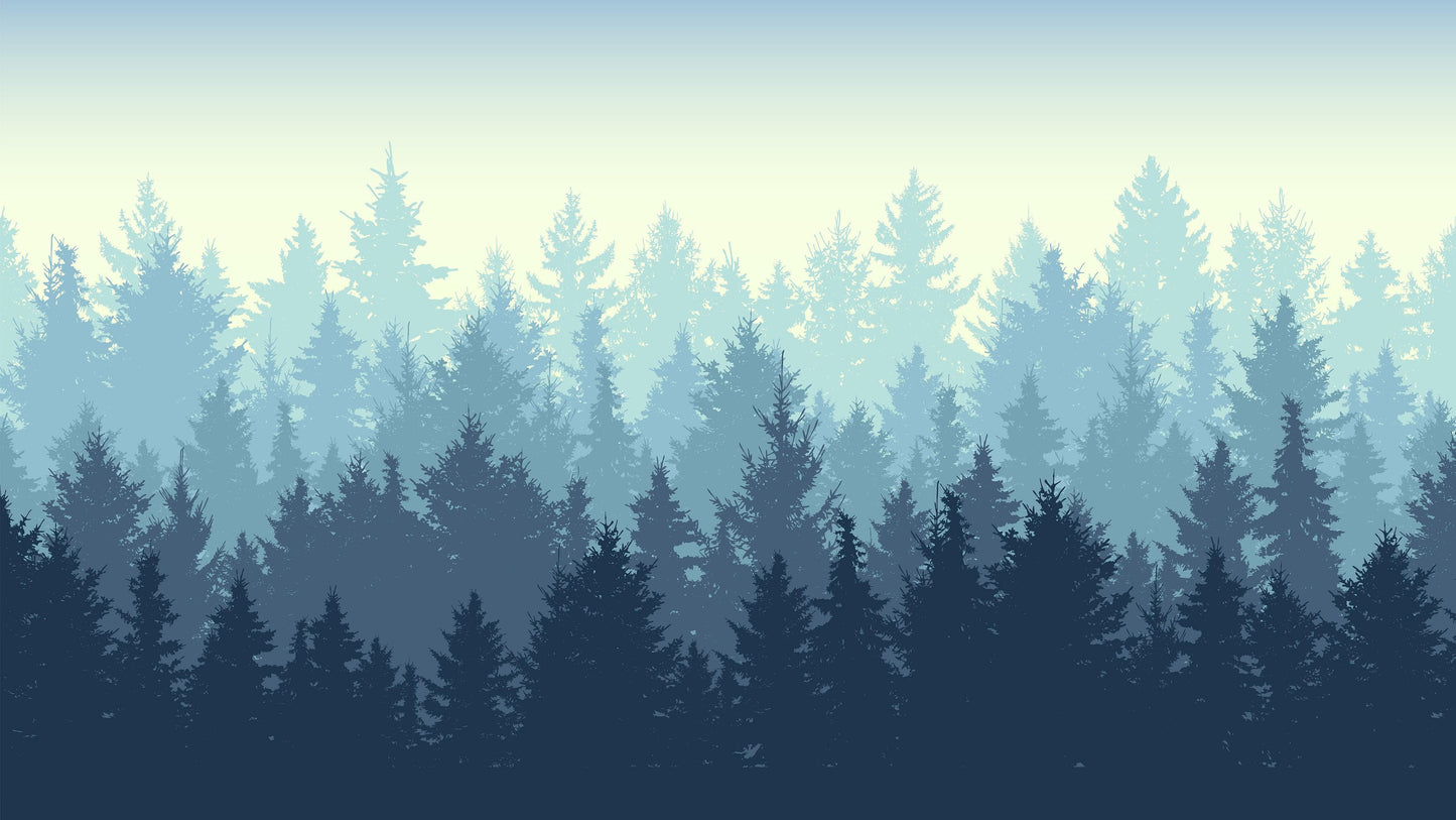 Misty Forest Wallpaper. Blue Pastel Color Mural #6772