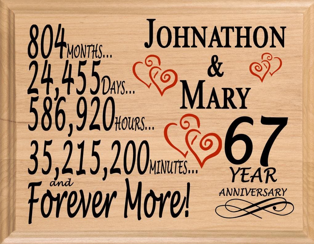 Personalized 67th Anniversary Gift – Custom Wood Keepsake for Husband, Wife, or Couple