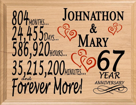 Personalized 67th Anniversary Gift – Custom Wood Keepsake for Husband, Wife, or Couple