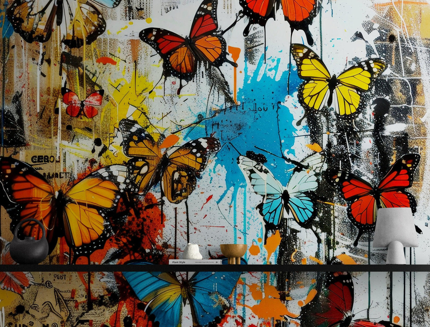 Butterflies Graffiti Style Wallpaper Mural. #6828
