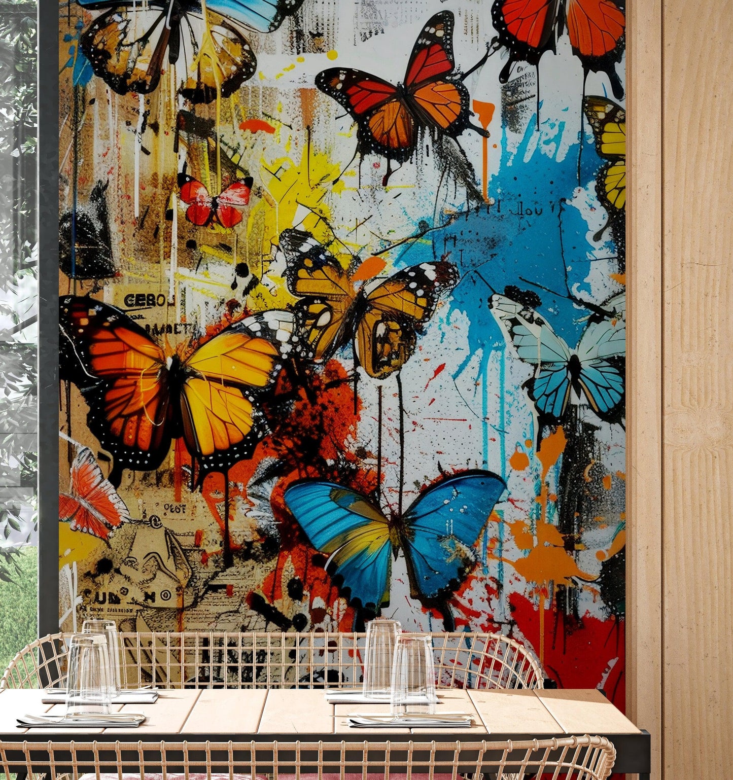 Butterflies Graffiti Style Wallpaper Mural. #6828