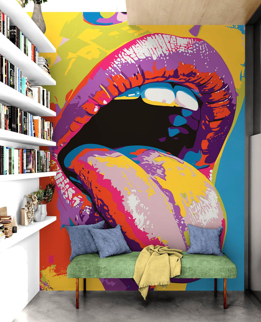 Glamour Chic Pop Art. Sexy Girl with Tongue Out Wall Mural. #6875