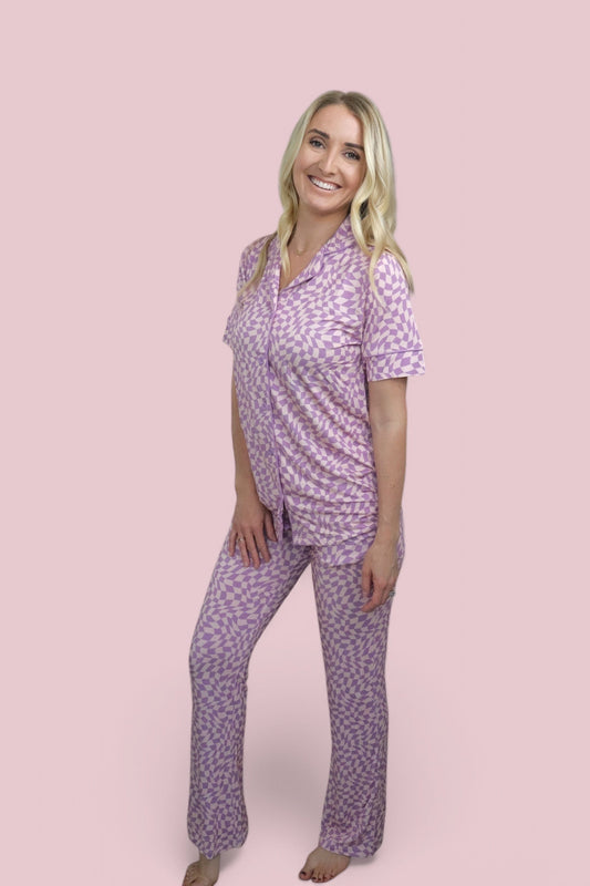 PLUM WAVY CHECKERS WOMEN'S DREAM GOWN