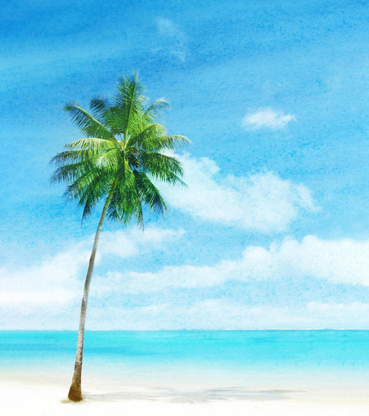 Tropical Palm Tree Wall Mural – Beach Shore Painting. #6911