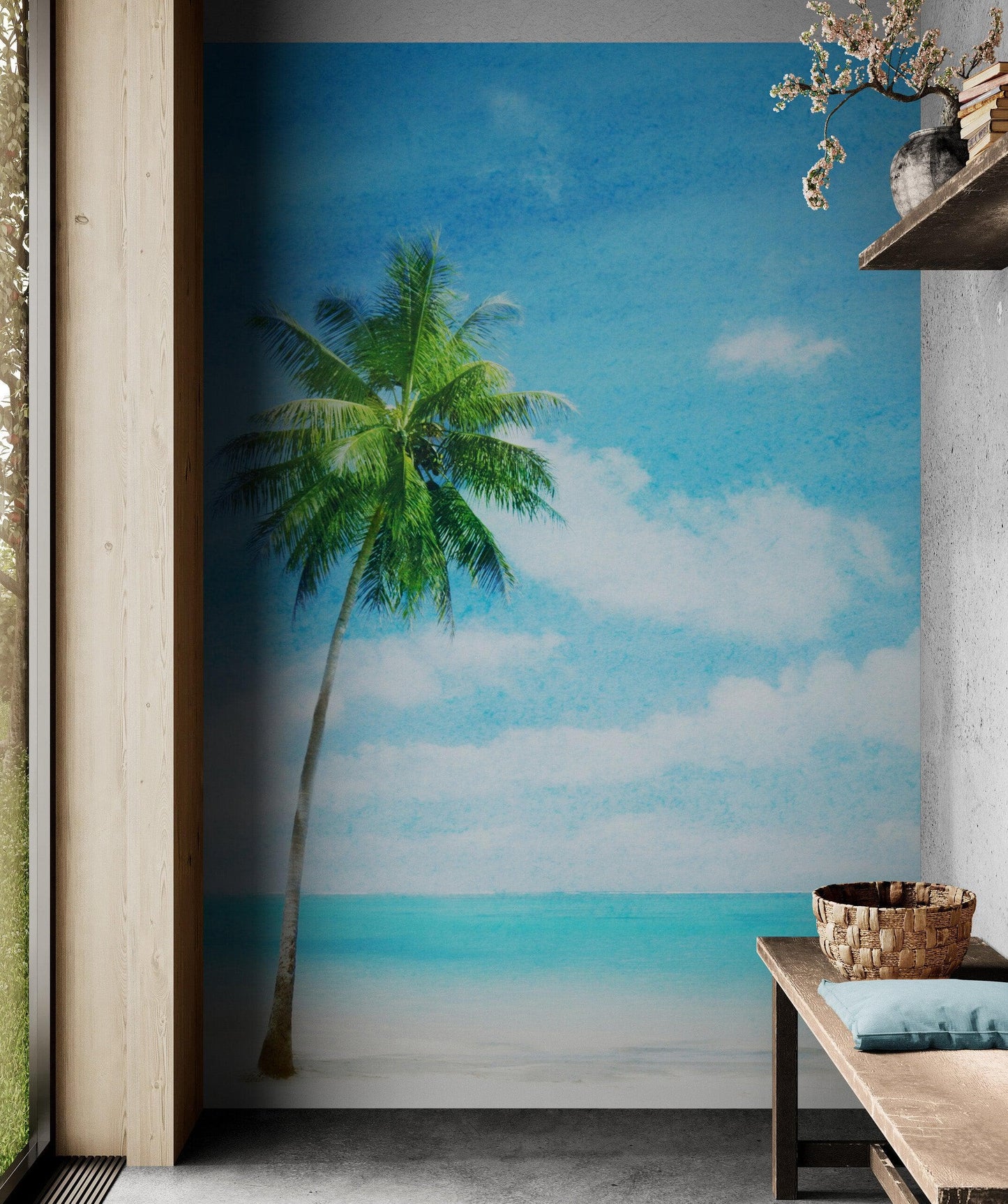 Tropical Palm Tree Wall Mural – Beach Shore Painting. #6911