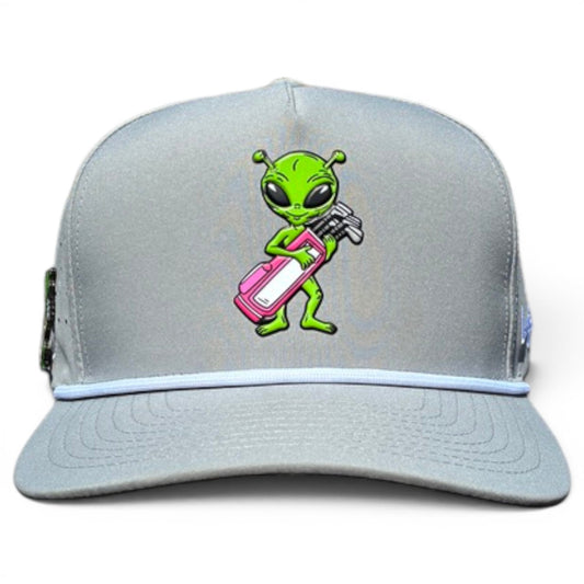 Alien Caddy Golf Hat | Snapback Cap | Built-in Magnetic Ball Marker Holder + Marker Included | Adjustable Gray Alien