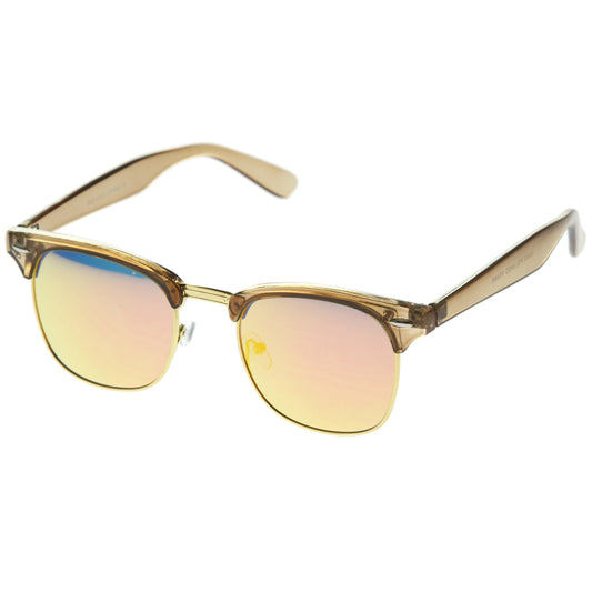 Retro Modern Horned Rim Half Frame Mirrored Lens Sunglasses A031