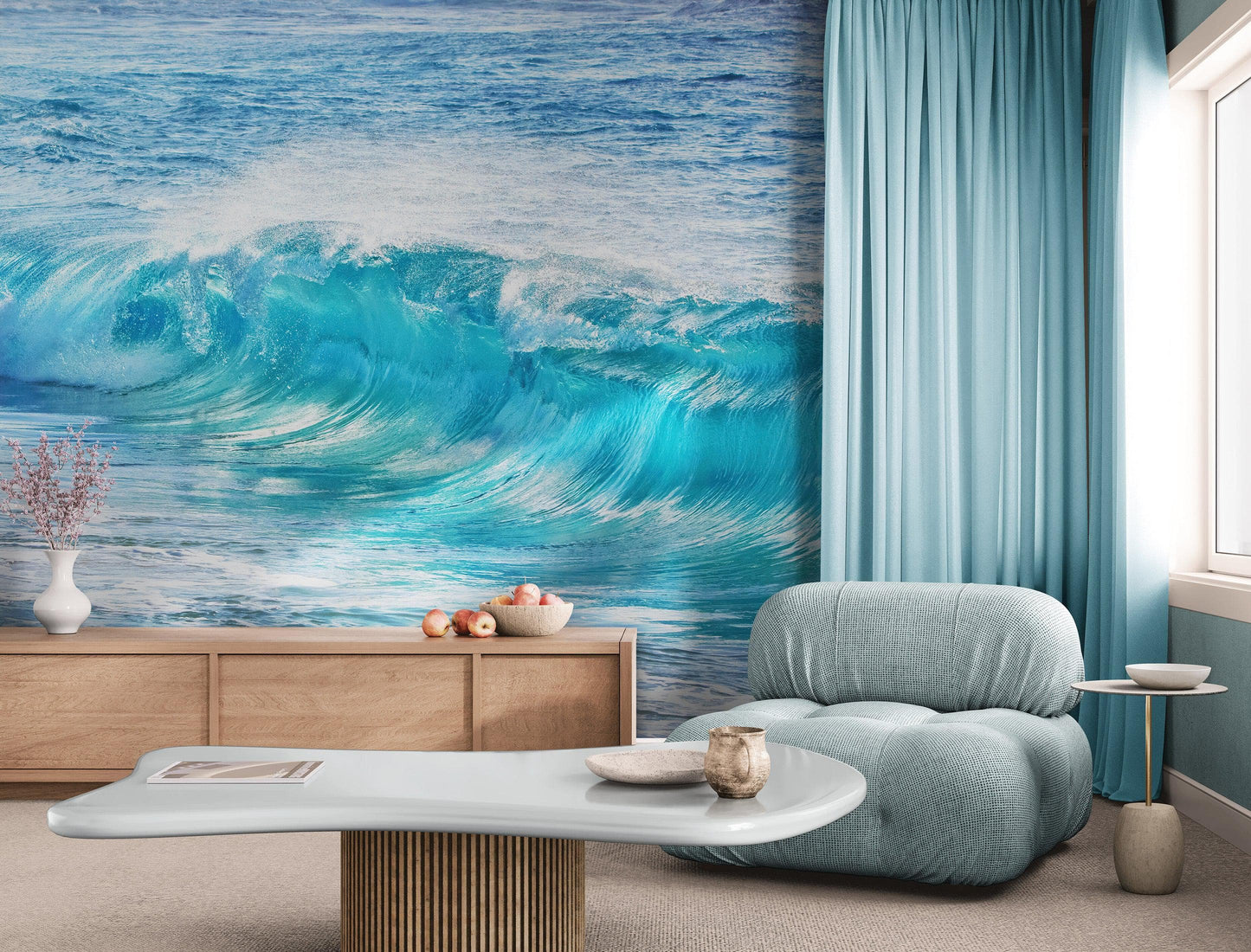 Turquoise Ocean Wave Wallpaper. Surf Ocean Wave Wall Mural. #6924