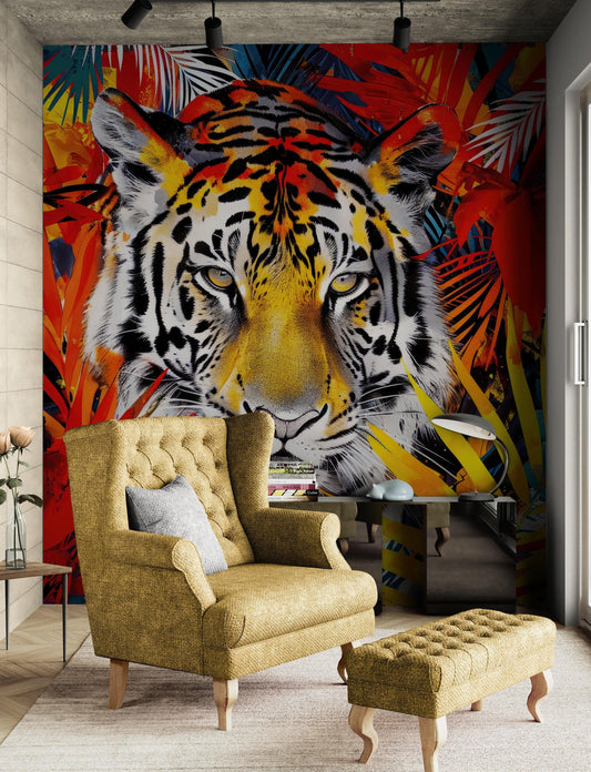 Glamour Chic Colorful Jungle Tiger Wall Mural. #6926