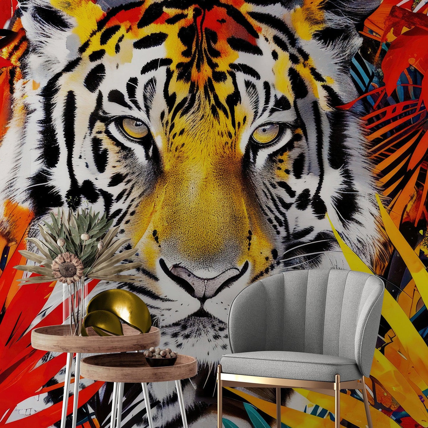 Glamour Chic Colorful Jungle Tiger Wall Mural. #6926