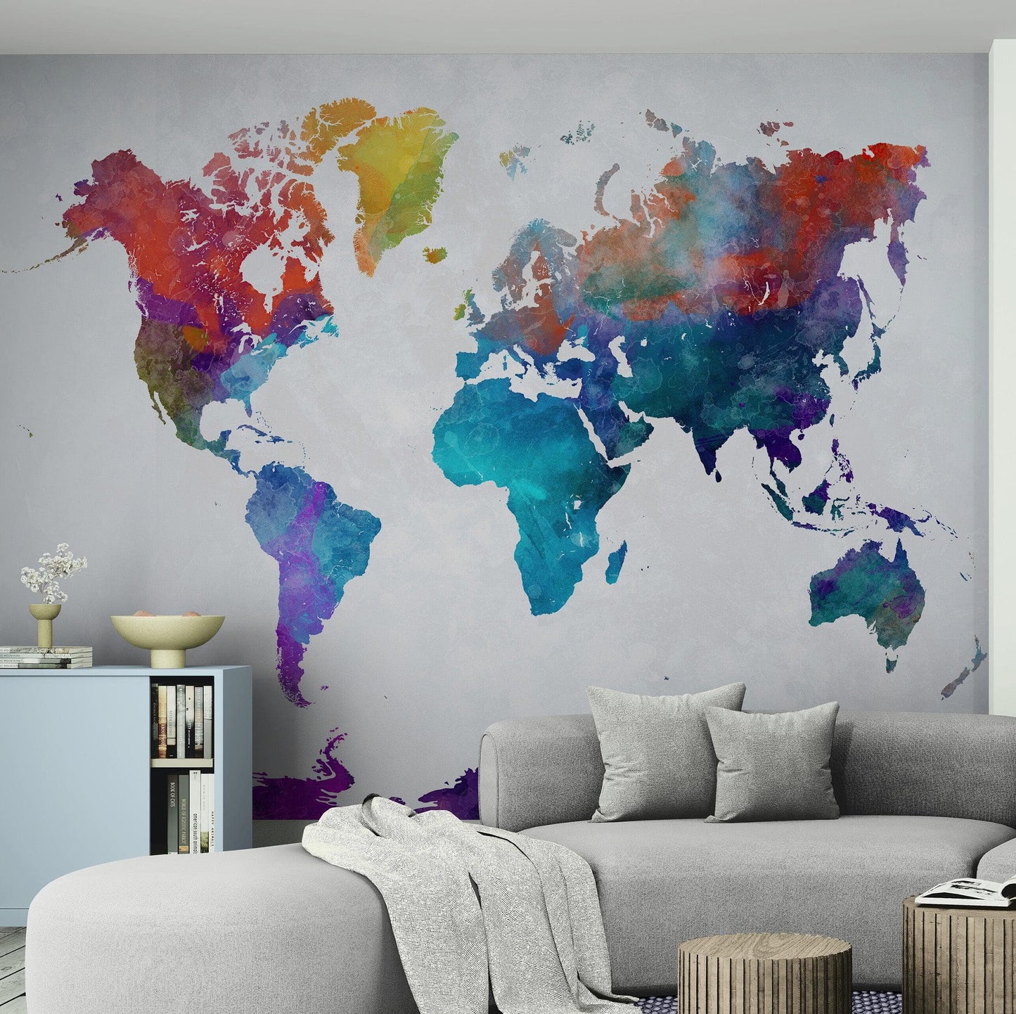 World Map Watercolor Wallpaper – Color Splash Wall Mural. #6947