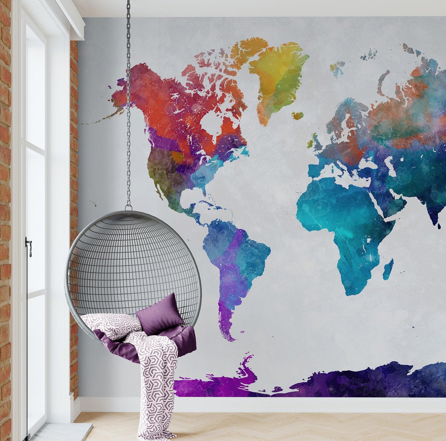 World Map Watercolor Wallpaper – Color Splash Wall Mural. #6947