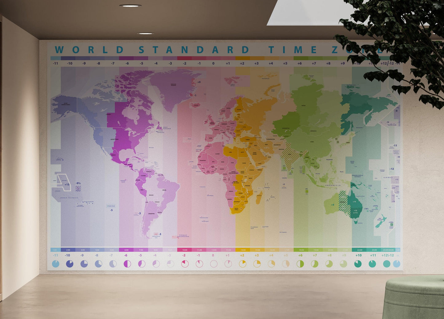 World Time Zone Wallpaper. Office Wall Mural. #6948