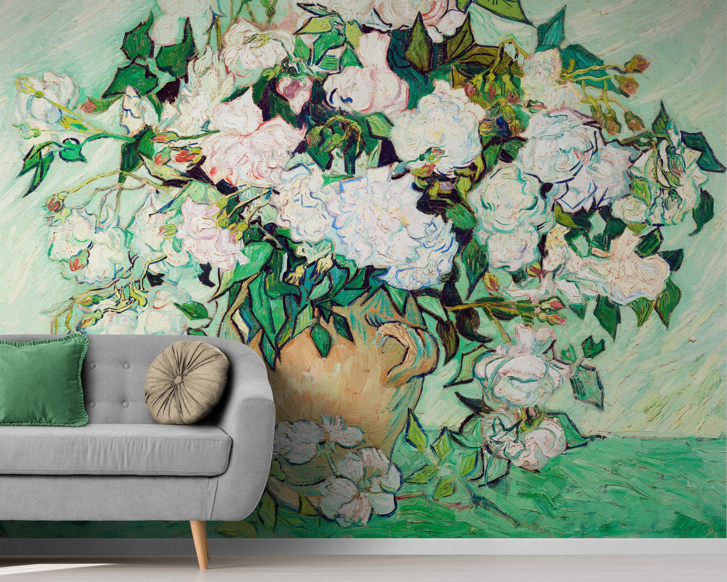 Vincent Van Gogh White Flowers in Vase Wall Mural. #6960