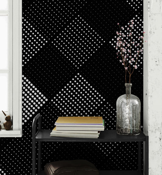 Modern Black and White Polka Dot Peel and Stick Wall Mural. #6964