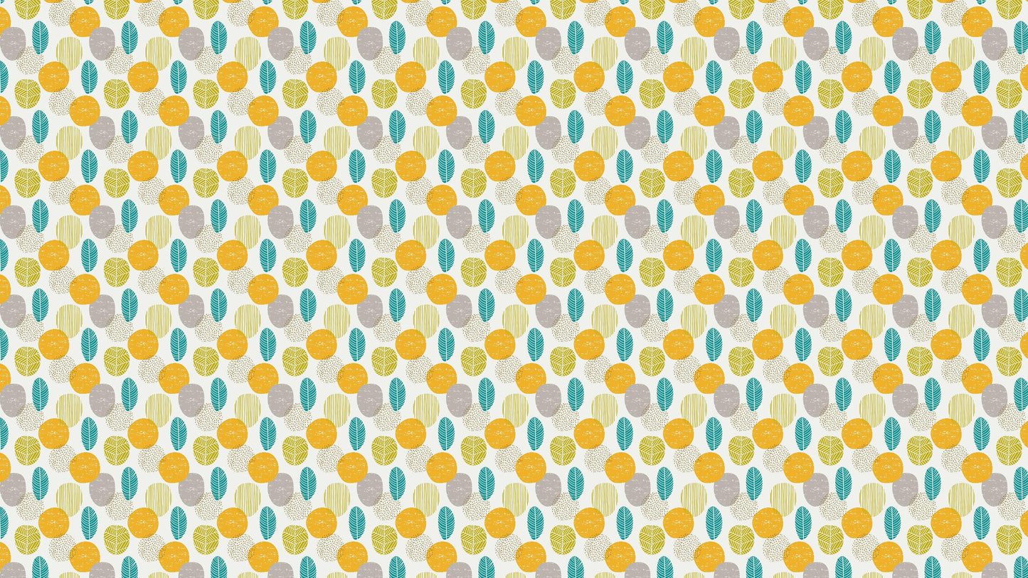 Autumn Leaves Wallpaper. Yellow, Grey, Teal Leaf Wall Mural. #6966