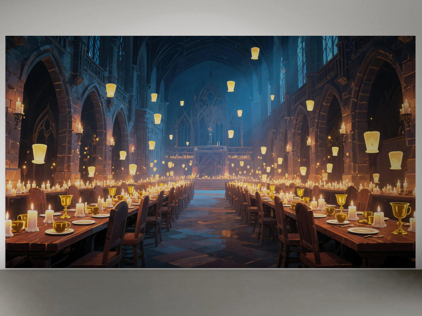 Floating Candles Great Hall Wallpaper Mural. Wizardly Dining Room Ambiance Wall Art. #6984
