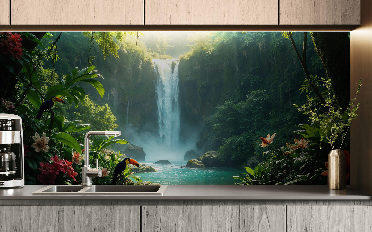 Tropical Rainforest Waterfall Wallpaper Wall Mural. #6987