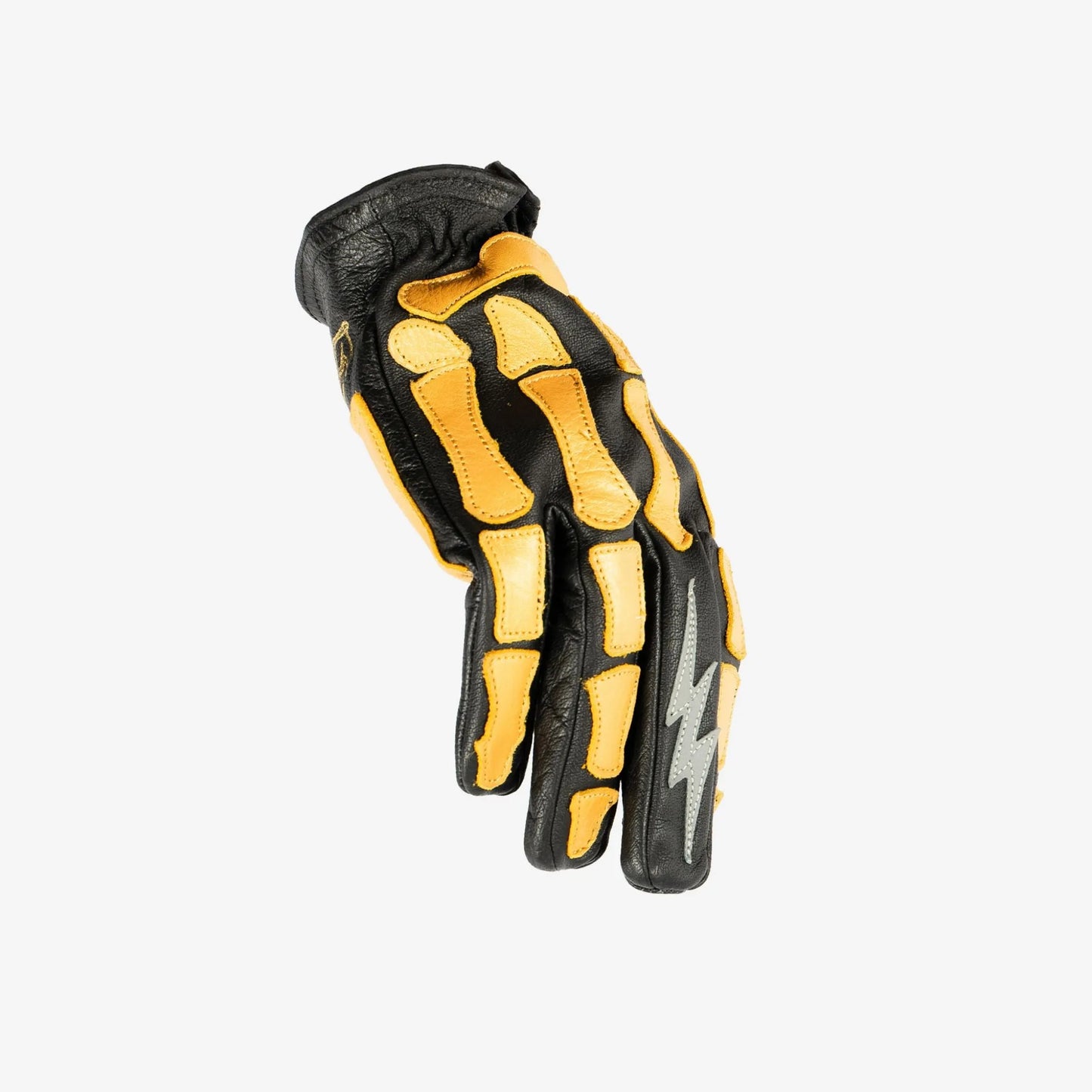 Leather Gloves - Buffalo Skeleton  Motorcycle Astrapí (Lightning)-Black-Gold