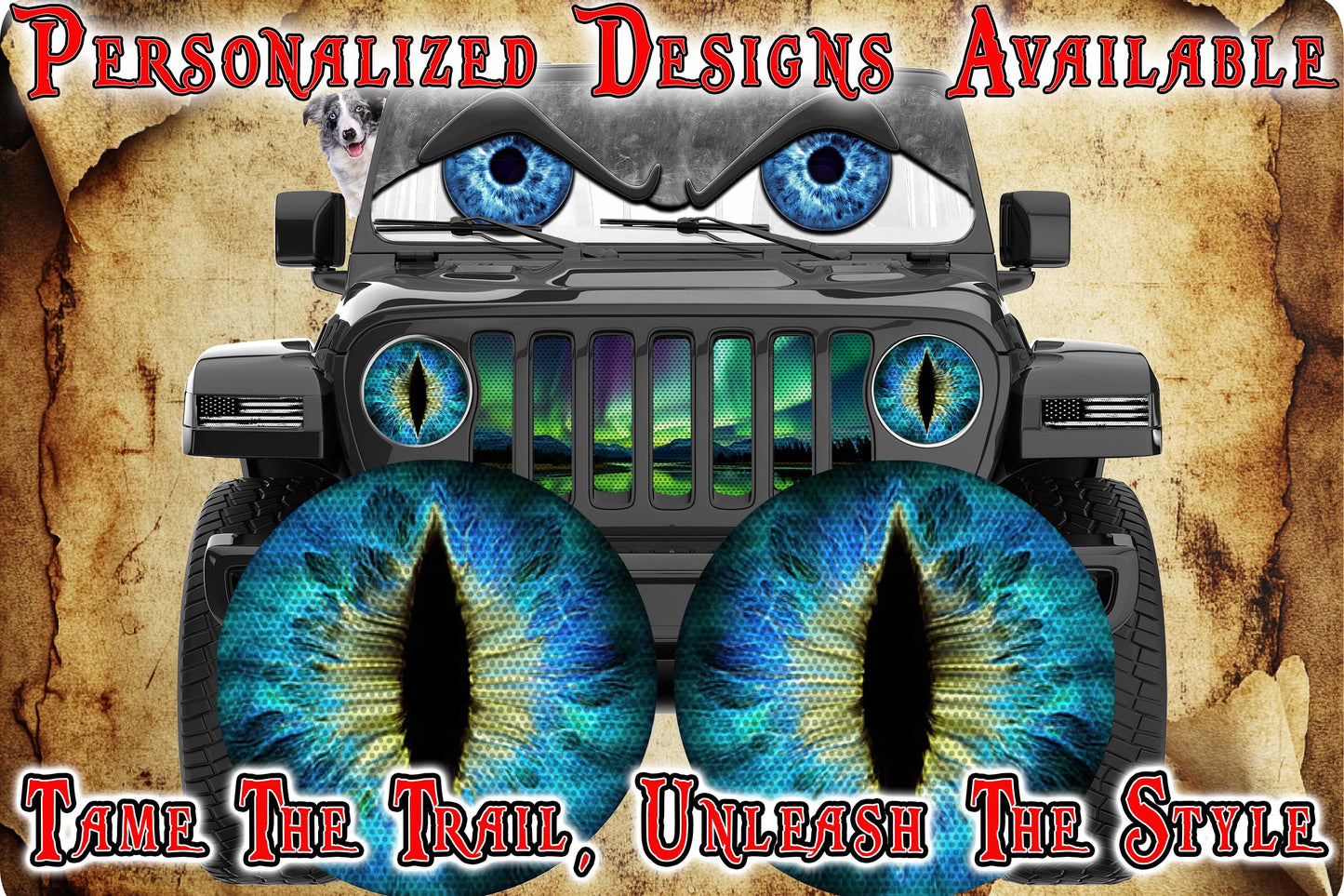 Blue and yellow cat eye decal