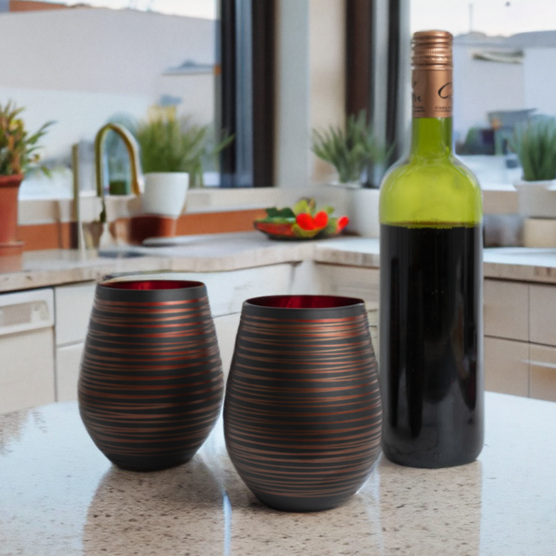 Black Swirl Stemless Wine Glasses