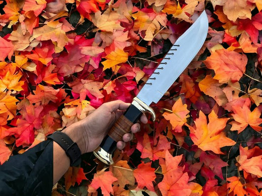 Frontier Legend Bowie Knife – Custom Handmade D2 Steel Blade with Stacked Leather Handle, 16" Overall Length