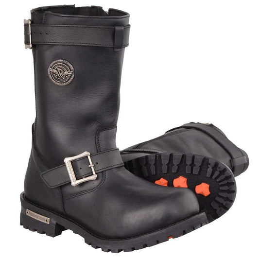 Milwaukee Leather Men's Black Leather Wide-Width 11-Inch Classic Engineer Motorcycle Boots MBM9020W