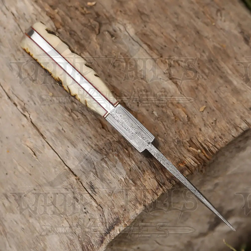 7.25” Handmade Forged Damascus Steel Full Tang Skinner Knife - Ram Horn Handle