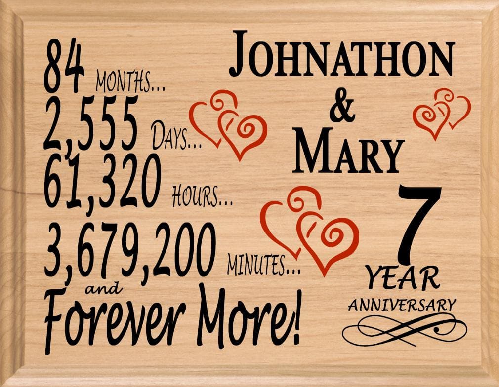 Personalized 7th Anniversary Gift – Custom Wood Keepsake for Husband, Wife, or Couple