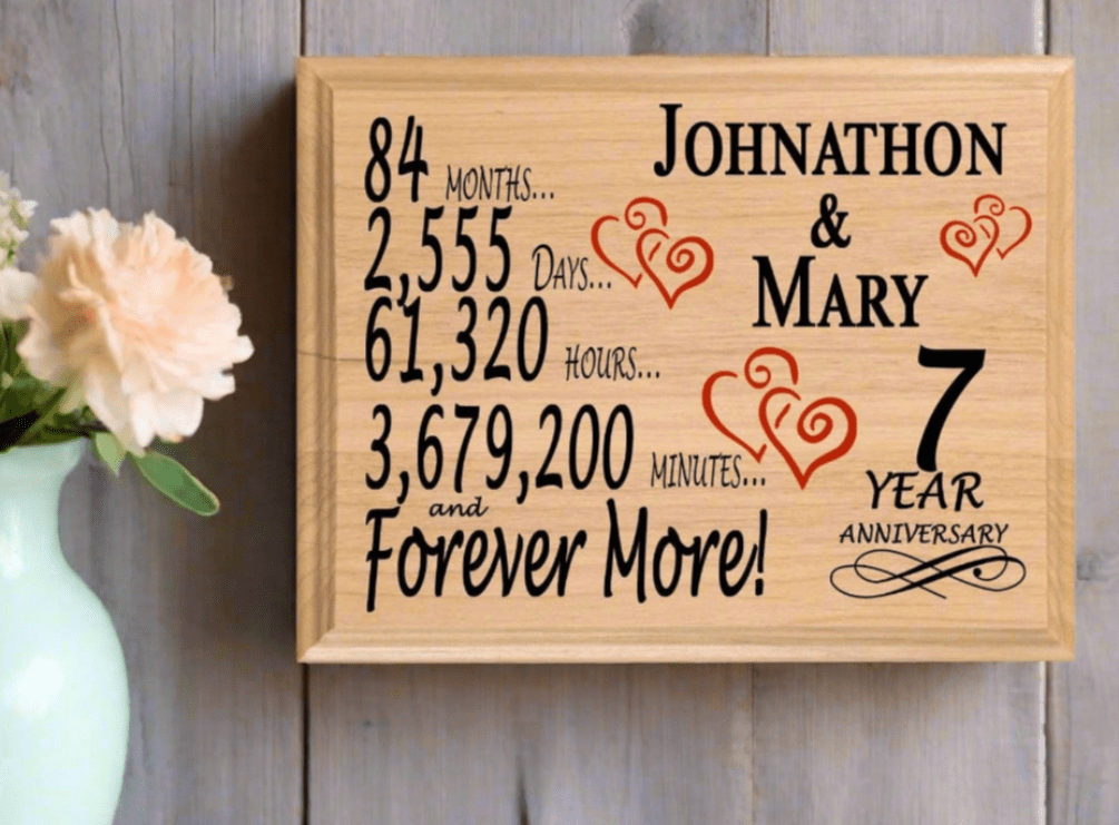 Personalized 7th Anniversary Gift – Custom Wood Keepsake for Husband, Wife, or Couple
