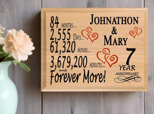 Personalized 7th Anniversary Gift – Custom Wood Keepsake for Husband, Wife, or Couple