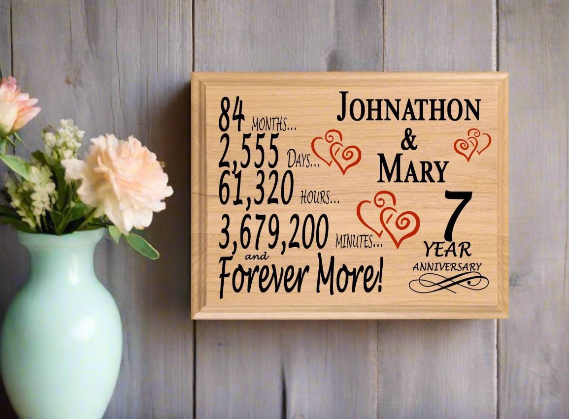 Personalized 7th Anniversary Gift – Custom Wood Keepsake for Husband, Wife, or Couple