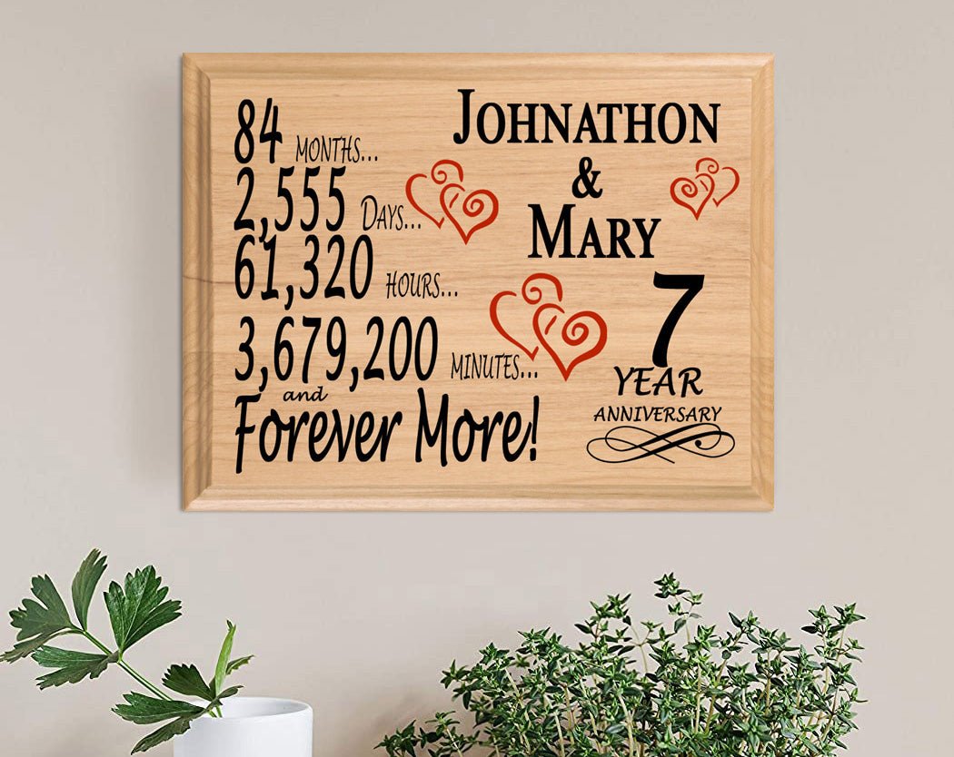 Personalized 7th Anniversary Gift – Custom Wood Keepsake for Husband, Wife, or Couple