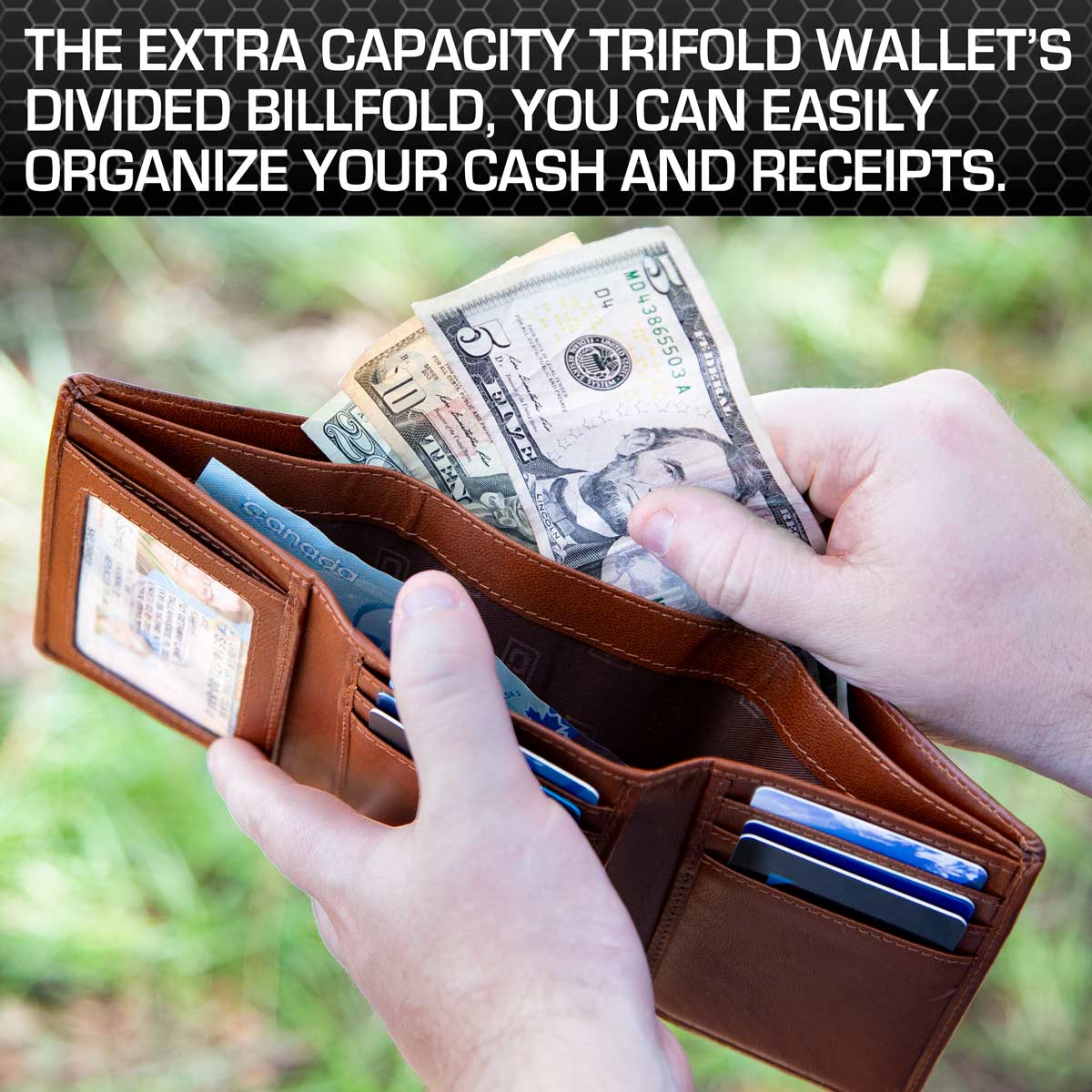 Mens RFID Wallet - Extra Capacity Trifold 7 slot with ID Window