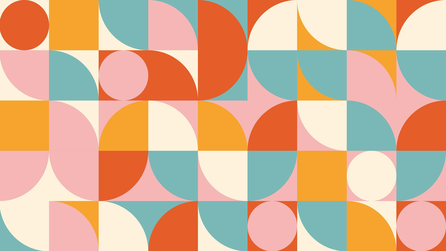Geometric Shapes Contemporary Wall Mural. Pastel Color Orange, Pink, Blue, White. #7005