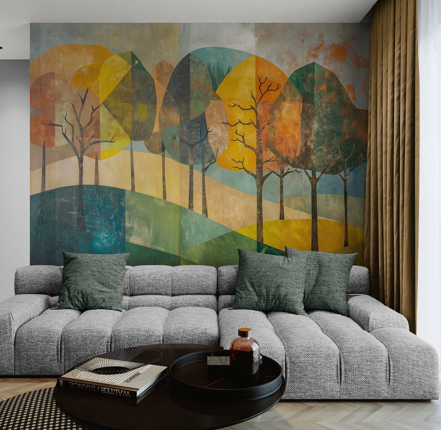 Colorful Abstract Tree Painting Wallpaper Mural. #7020