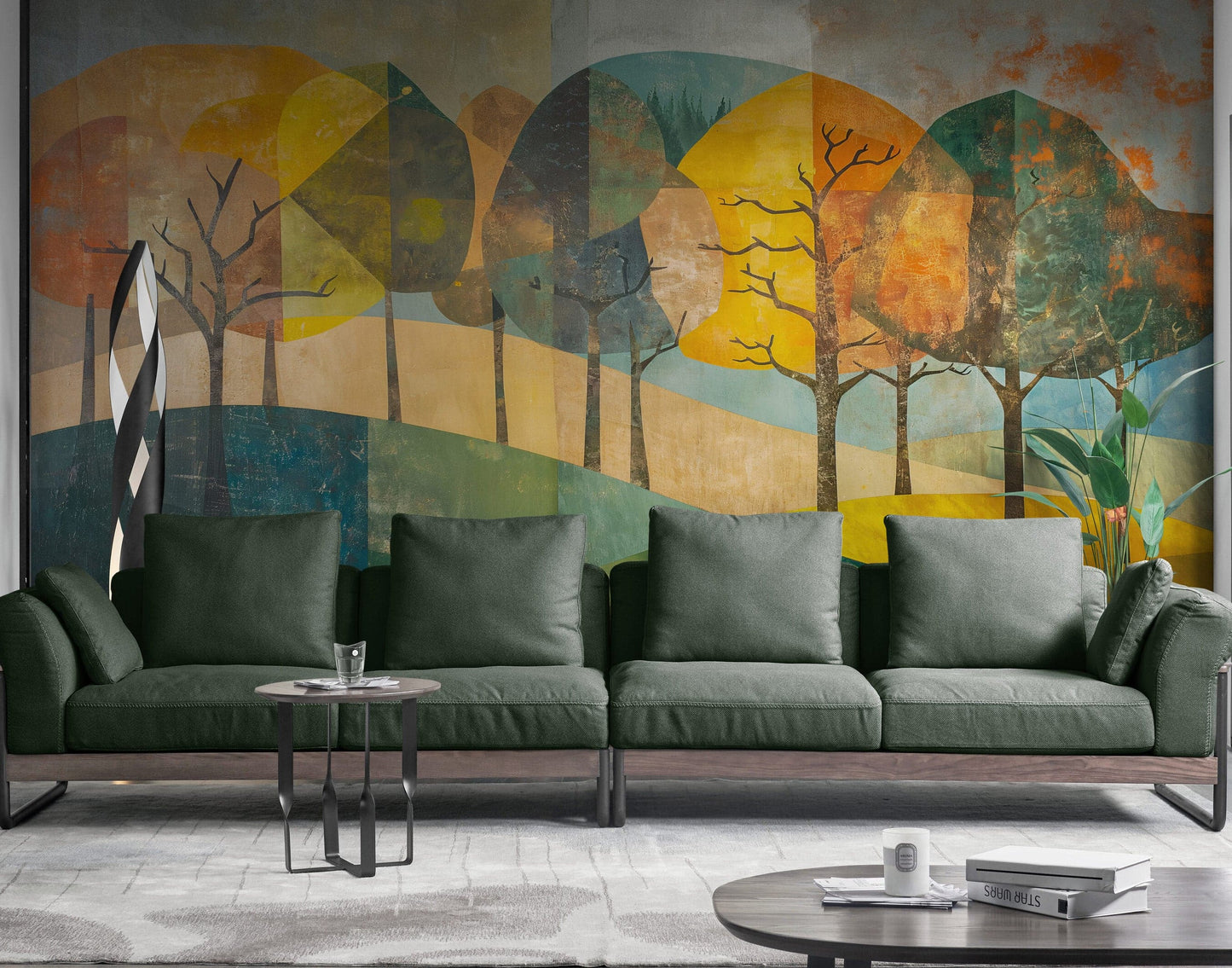 Colorful Abstract Tree Painting Wallpaper Mural. #7020