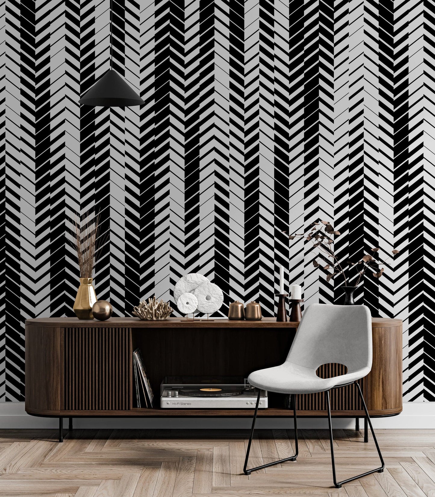 Black and White Minimal Retro Stripes Pattern Wallpaper. #7033