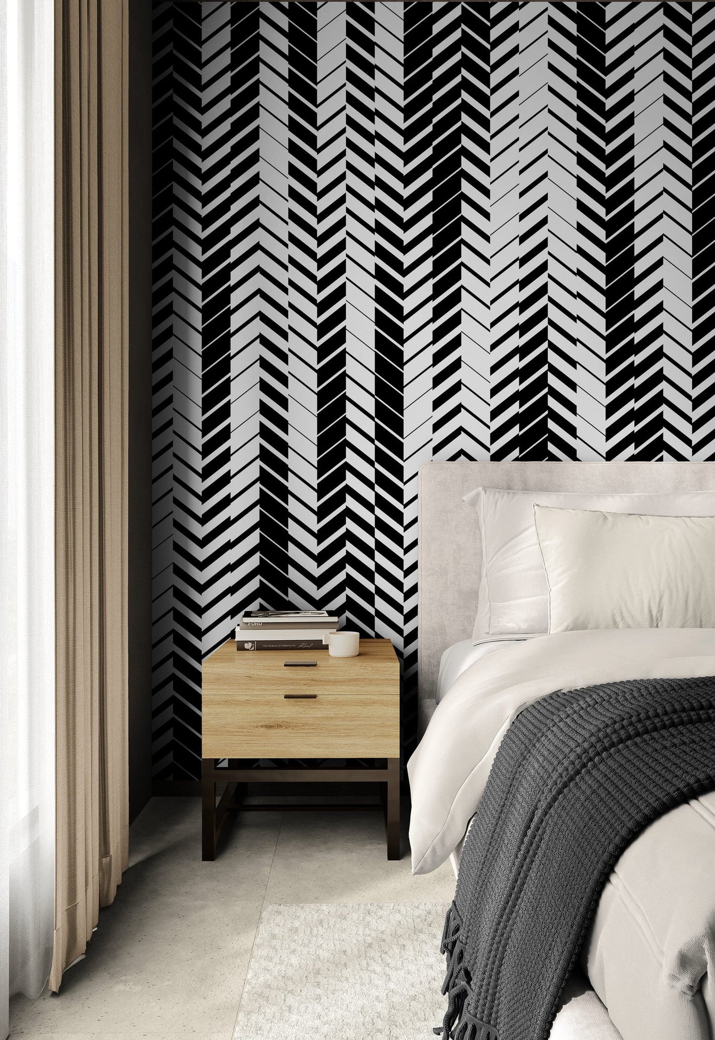 Black and White Minimal Retro Stripes Pattern Wallpaper. #7033