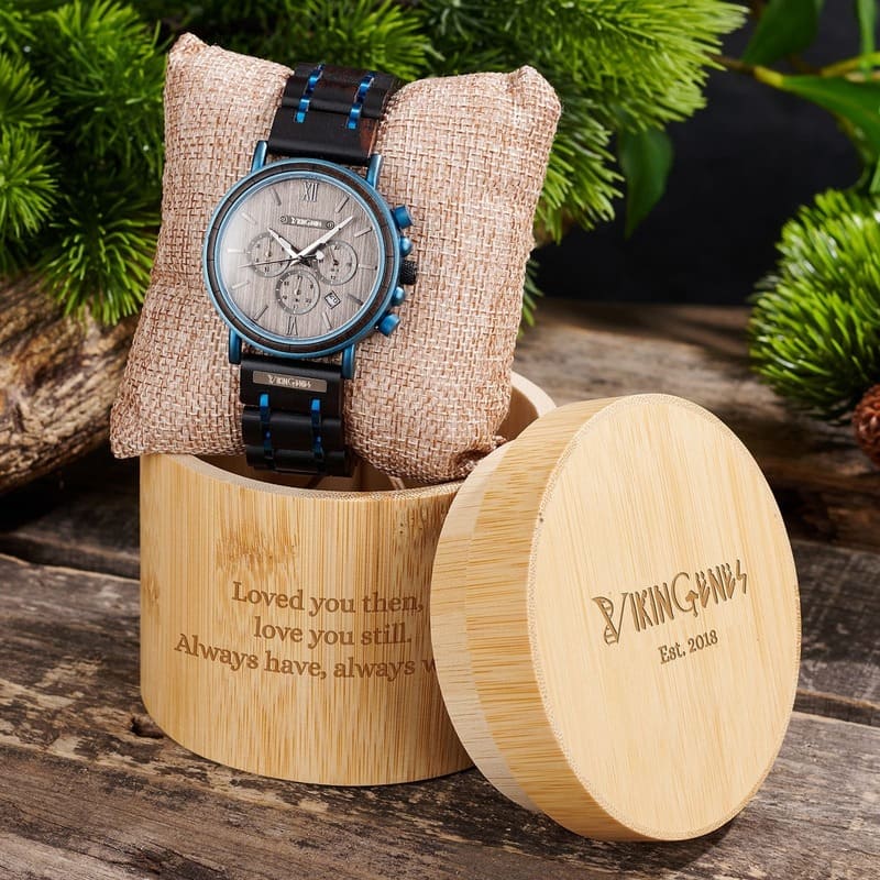 Black & Blue Wooden Chronograph Watch