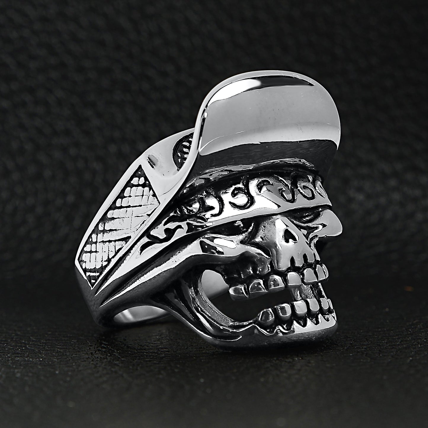 Stainless Steel Trucker Hat Skull Ring