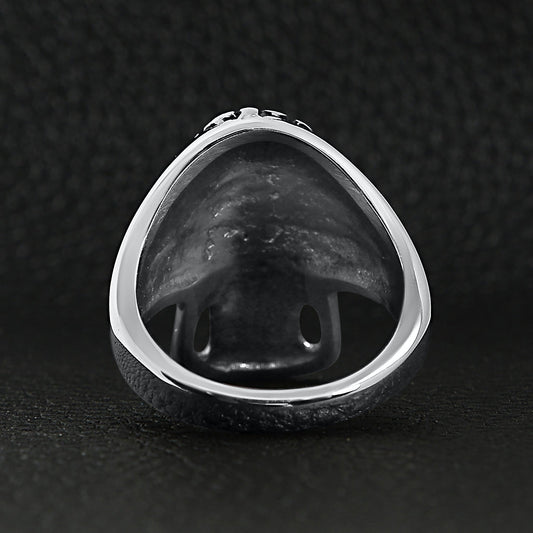 Stainless Steel Polished Flaming Skull Ring