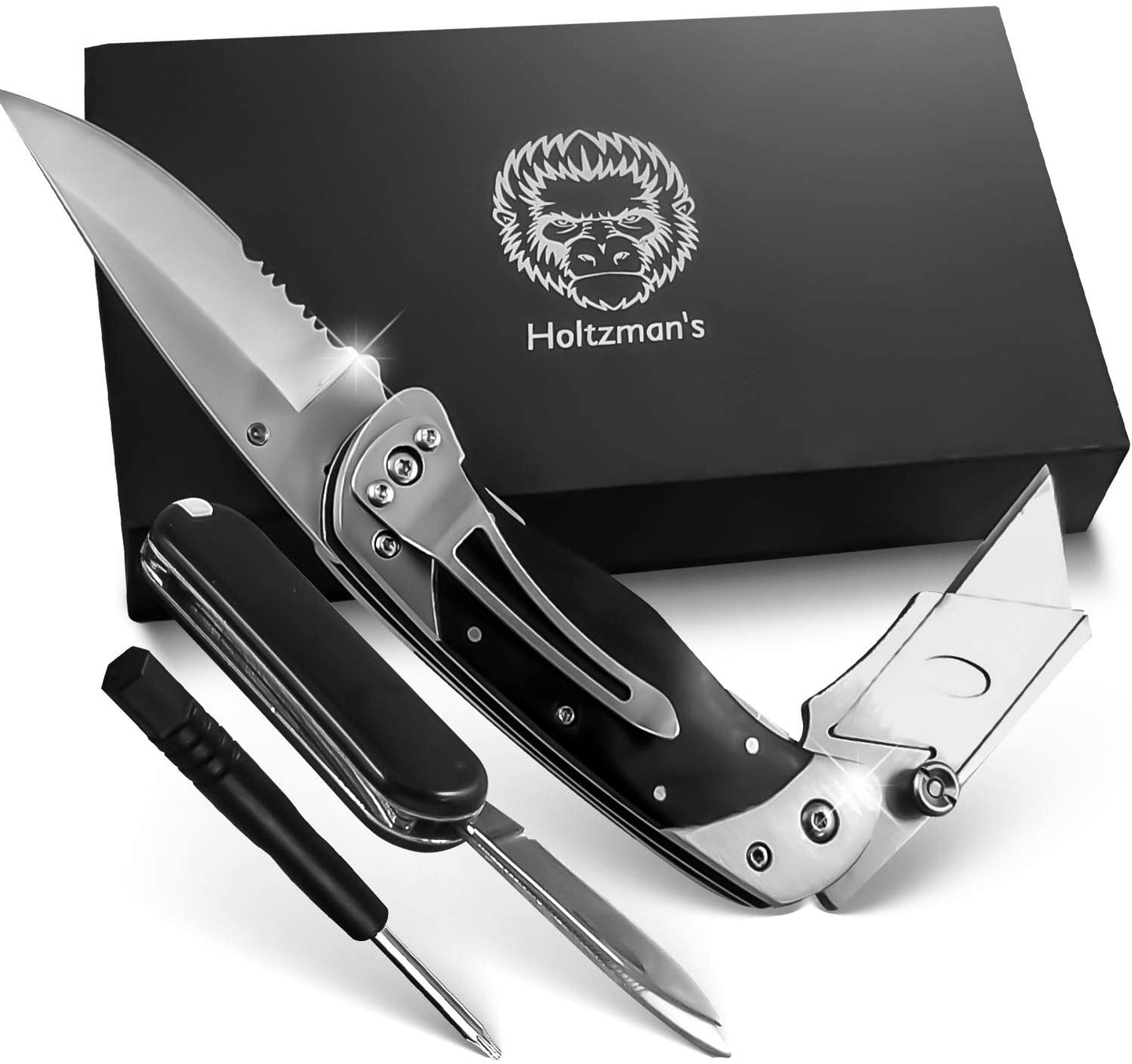 Premium Utility Knife, Folding Pocket Knife Combo, Box Cutter, Heavy Duty Dual Blades W/Belt Clip Gift Set for Dad Carpenter or Construction Worker