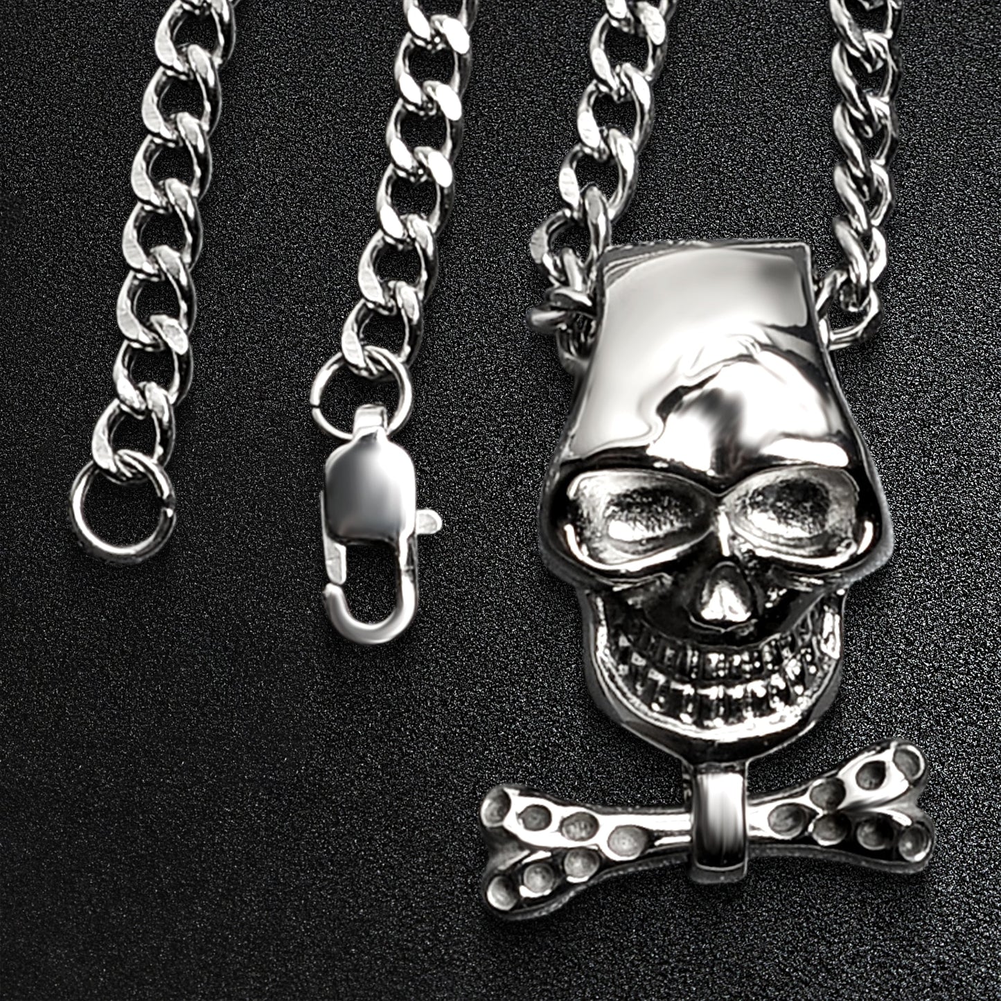 Stainless Steel Skull And Bone Bow Tie Curb Chain Necklace