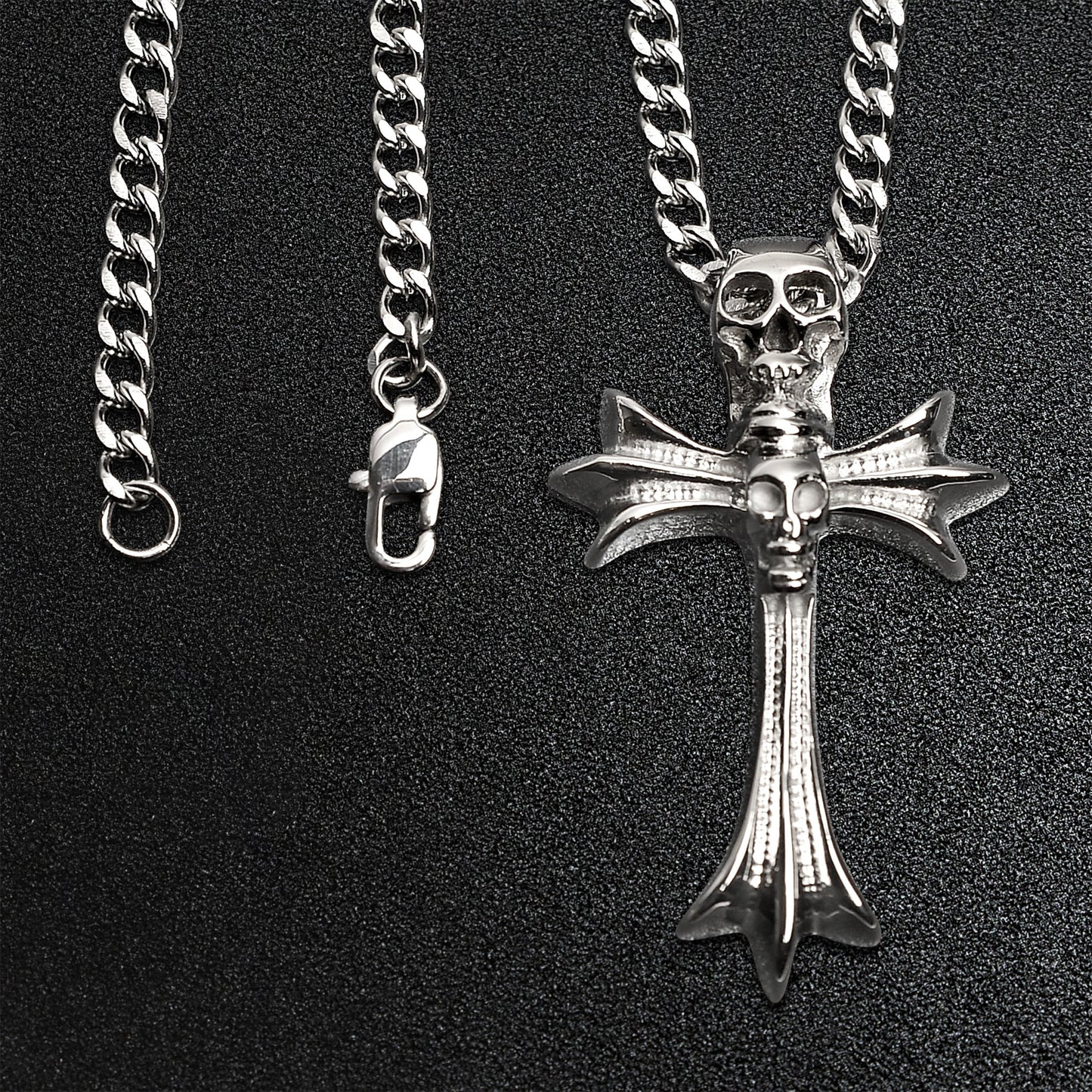 Stainless Steel Skull Cross Curb Chain Necklace
