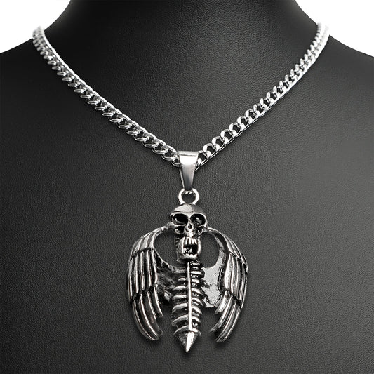 Stainless Steel Skeleton With Wings Curb Chain Necklace