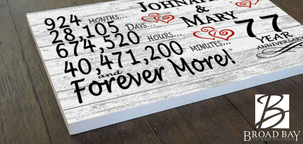 77 Year Anniversary Gift Personalized Plaque 77th Wedding Anniversary Present