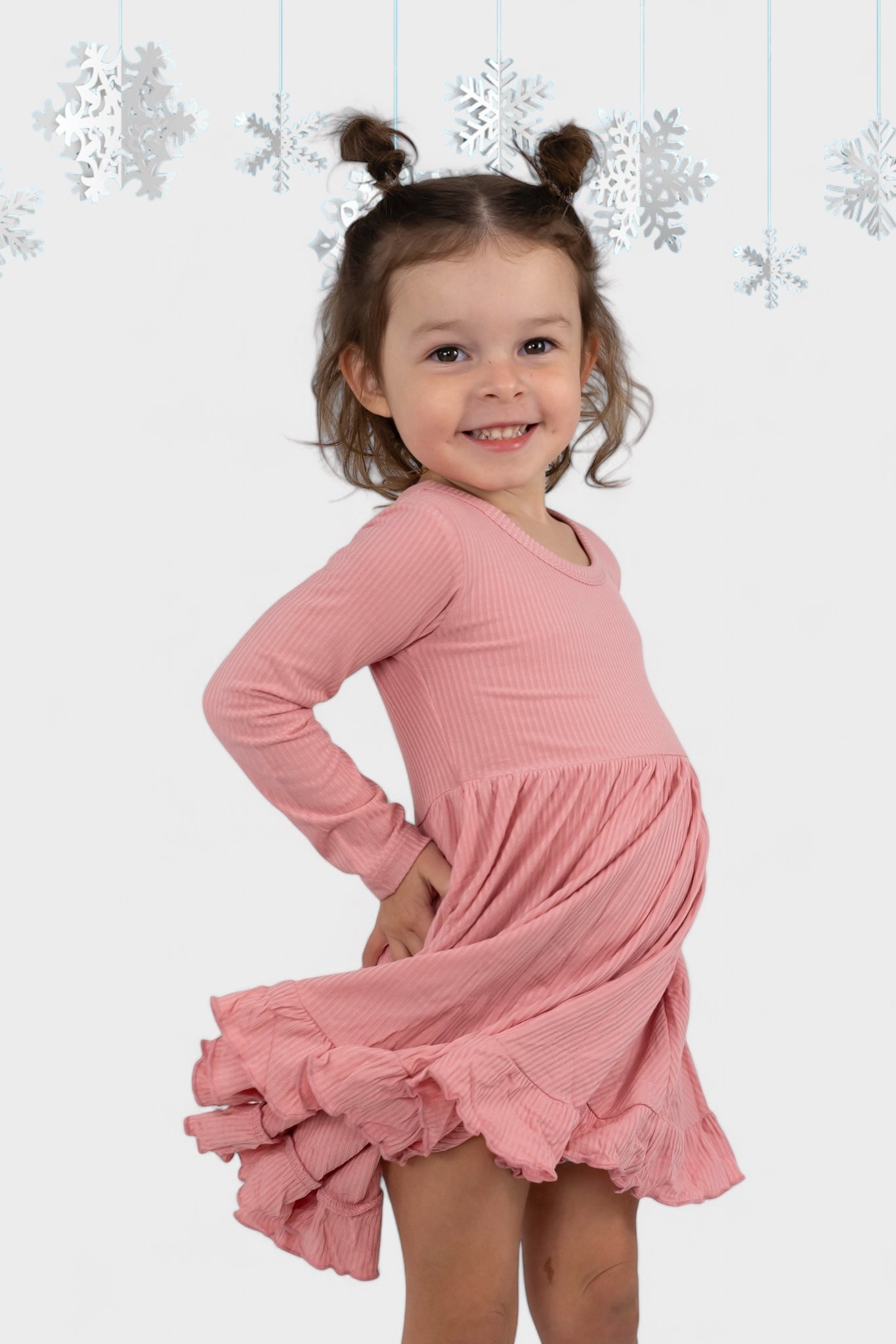 MAUVE RIB DREAM RUFFLE DRESS