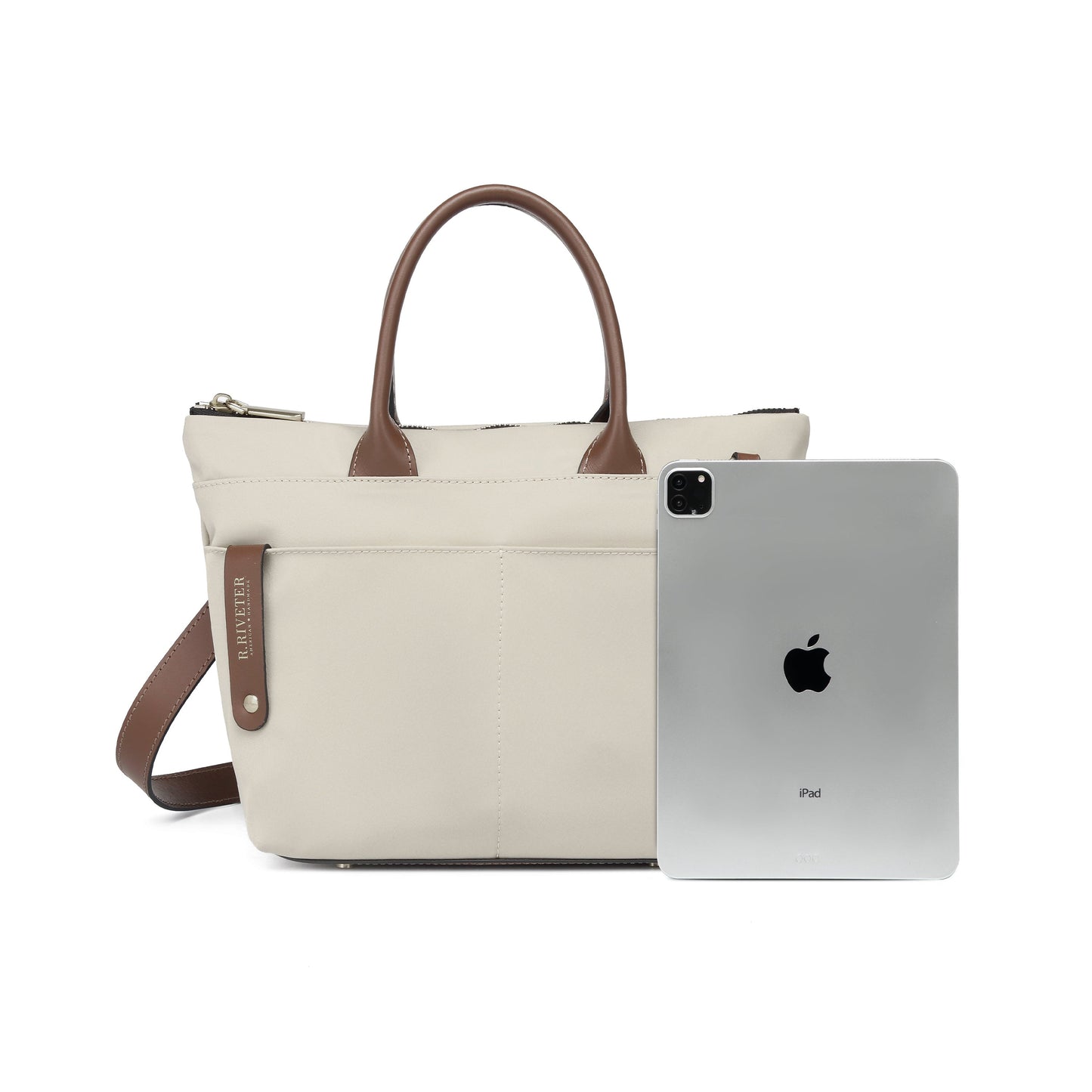 Dot | Small Tote | Khaki Nylon + Brown Leather